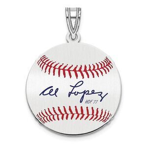 Sterling Silver Al Lopez Signature SM Enamel Baseball Pendant
